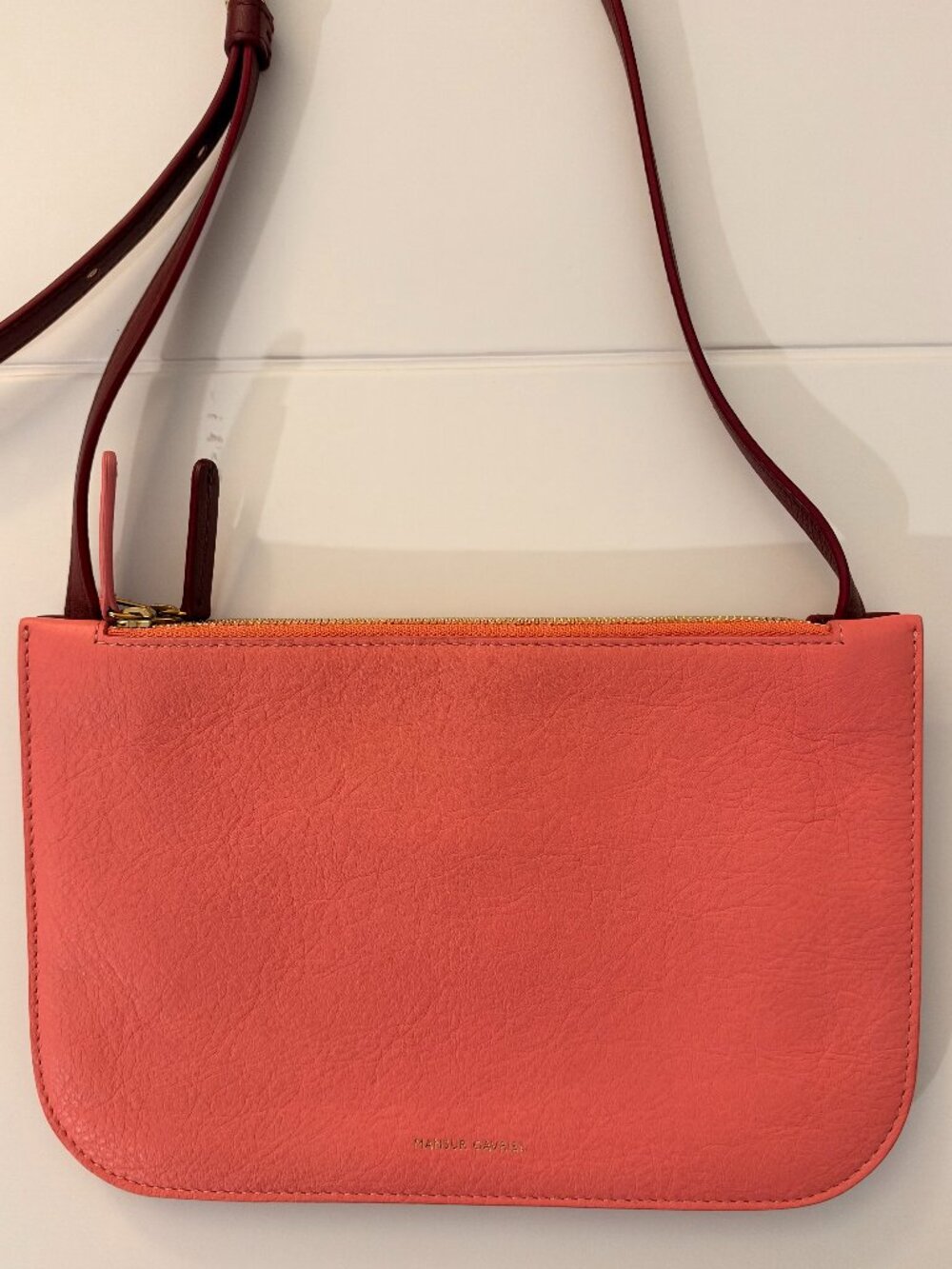 Mansur Gavriel Double Crossbody Leather Bag in Peony / Chianti
